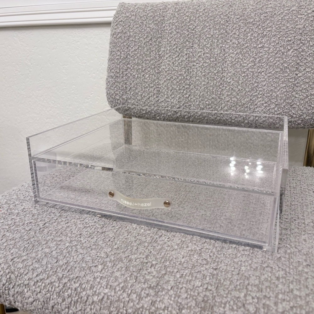 EUC Russell+Hazel Clear Acrylic Inbox and Drawer with Gold Accent